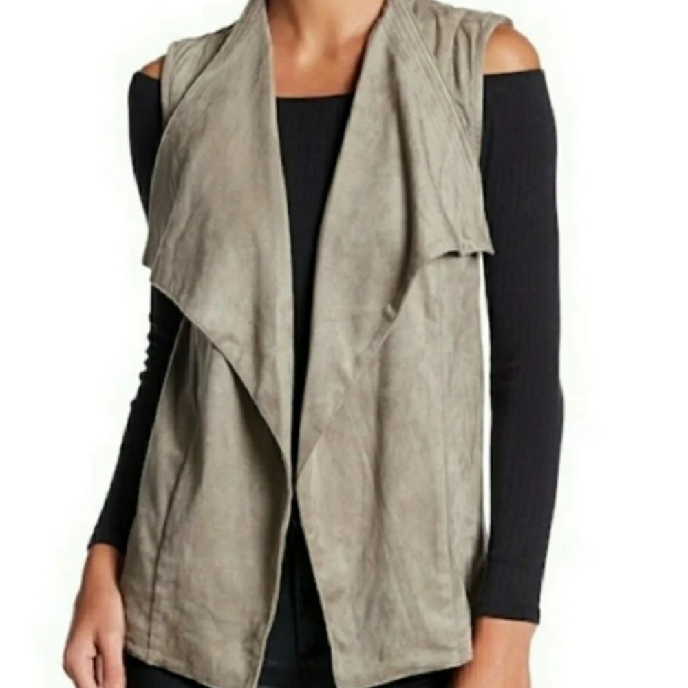 Romeo & Juliet Taupe Faux Suede Open Front Drap Sleeveless Vest sz M Minimalist